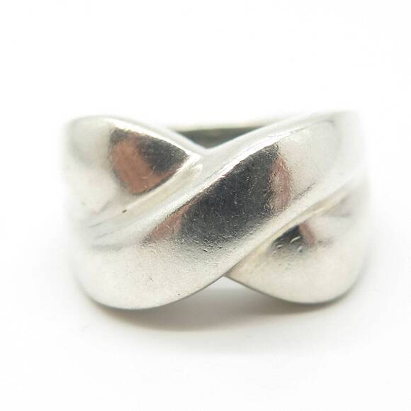 925 Sterling Silver Vintage Wide Crisscross Cocktail Ring Size 8.25 - Picture 3 of 8